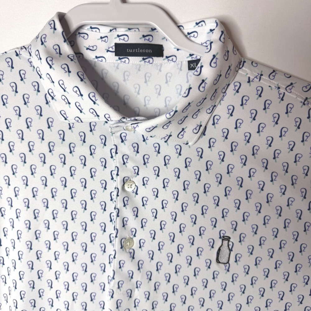 Turtleson Polo Shirt Men XL McArthur Milk Bottle Fishing Hook Geometric Unique